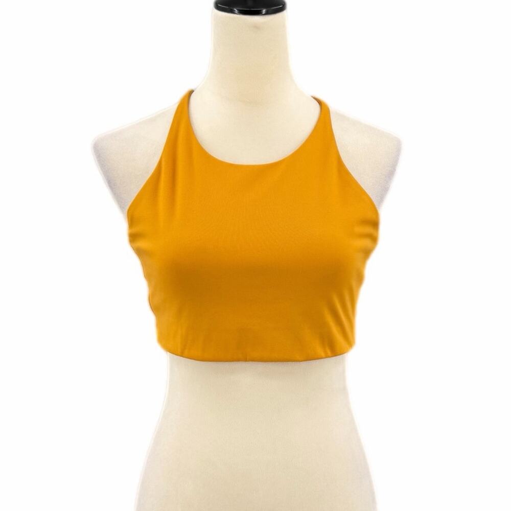 Girlfriend Collective Marigold Topanga Halter Adjustable Cross Strap Sports Bra